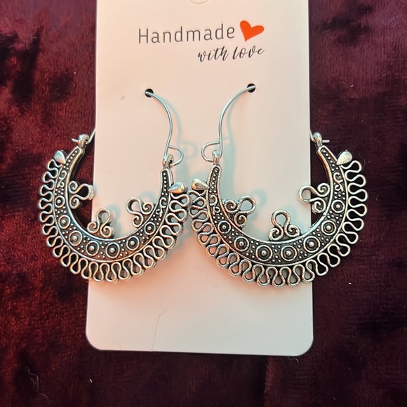 Handmade Silver Bohemian Earrings Hoops New - Picture 2 of 3